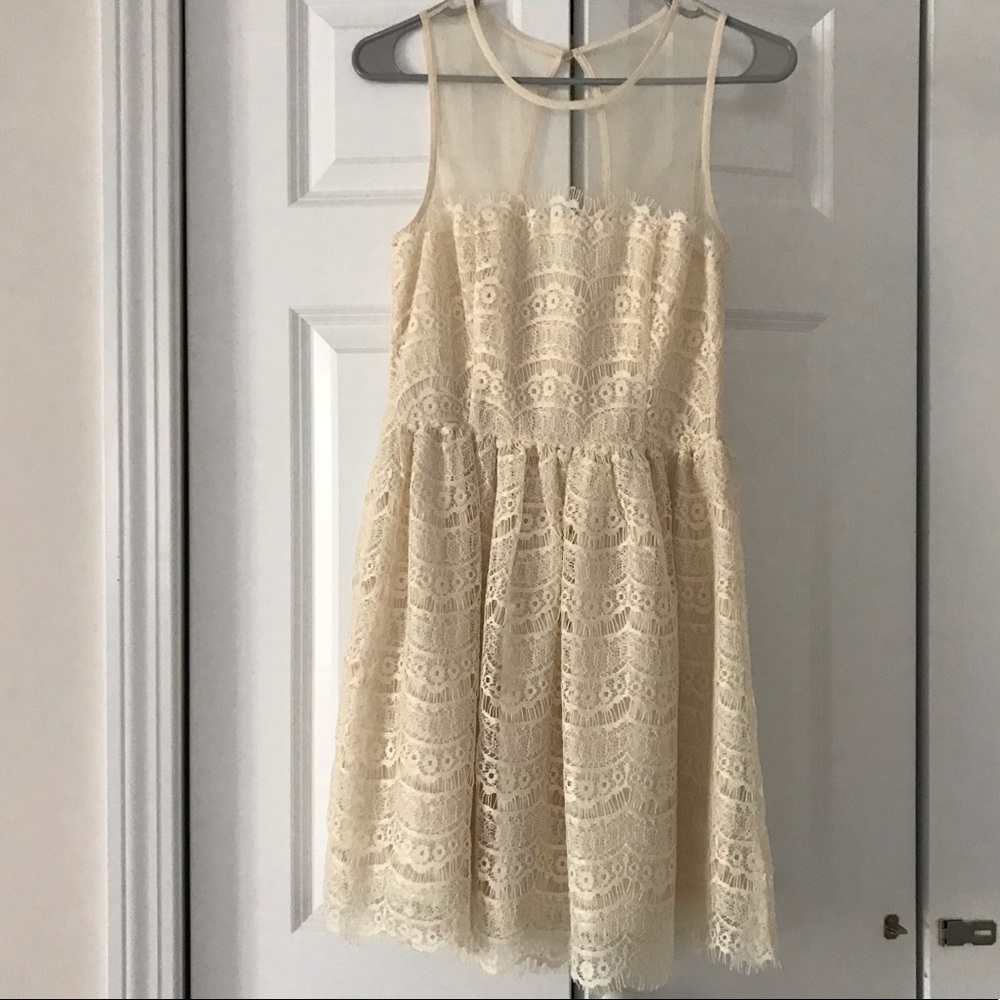 NWT cream lace dress - sleeveless illusion neck